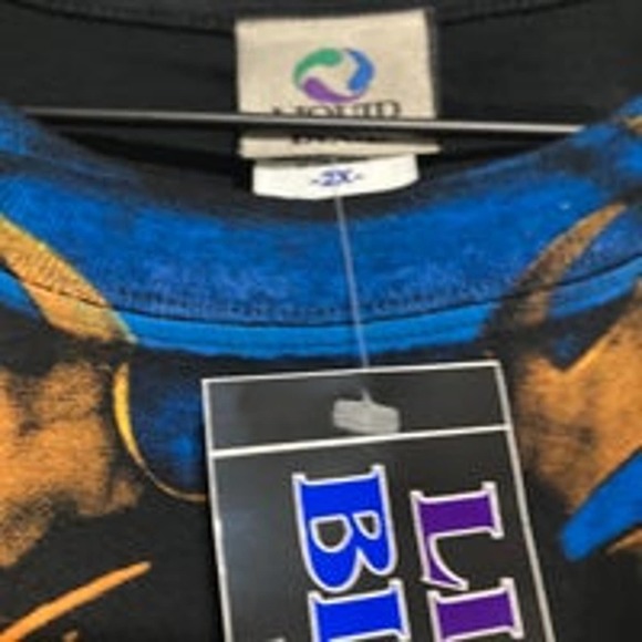 Vintage Liquid Blue Skull Pile Tribal 90s Shirt 1998 AOP NWT XXL - Picture 4 of 5